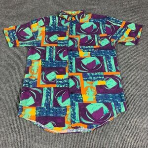 VTG Apparatus Shirt Womens Extra Large Blue Button Up Colorful Loud Abstract 90s